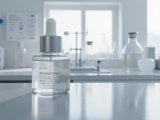 眼药水瓶装正面图，透明塑料瓶，滴管设计，标签显示缓解眼疲劳功效